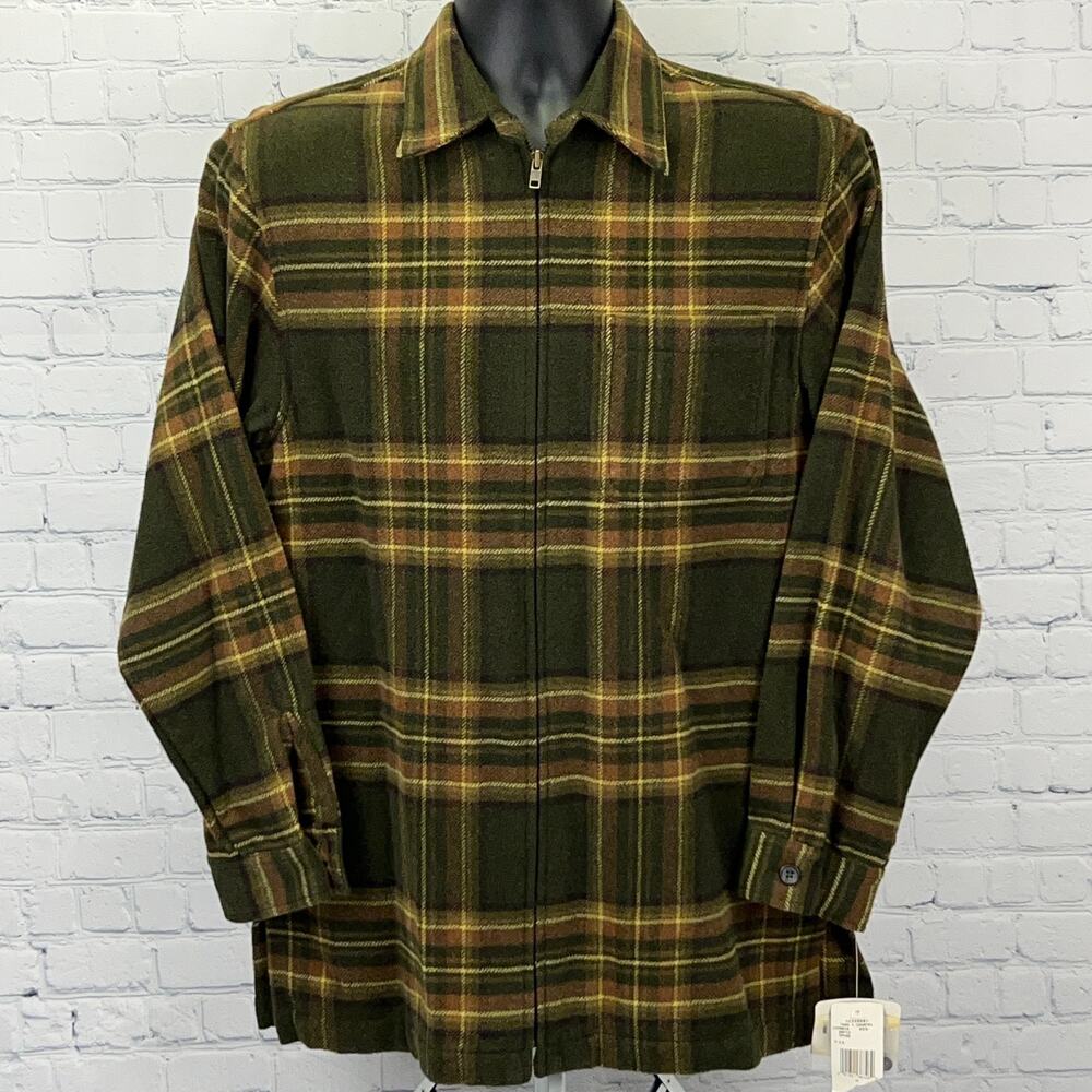 Vintage Jones New York Sport Womens Green Plaid Flannel Zip Shacket NWT M Medium